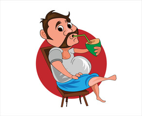 Indian man drinking coconut water cartoon vector illustration