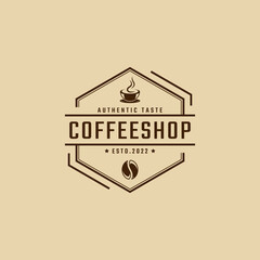 Vintage Retro Badge Emblem Logotype Coffee Shop with Coffee Bean Silhouette Logo Design Linear Style