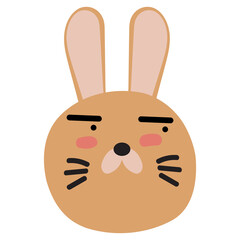 Rabbit Face Mood.  A Present of Face Obscene, Cry, Glance. Cute Wildlife Animal Character Vector Illustration.