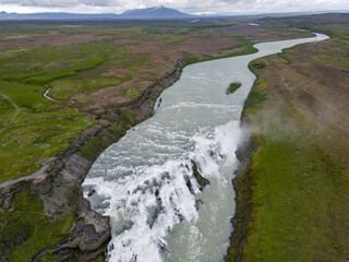 Drone view at Gullfoss waterfall in Iceland