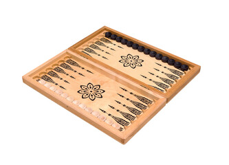 backgammon game wooden box isolated on white