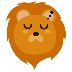 Lion face mood. A present of Face Sleep. Cute Wildlife Animal Character Vector Illustration.