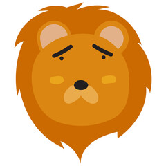 Lion face mood. A present of Face Sad. Cute Wildlife Animal Character Vector Illustration.