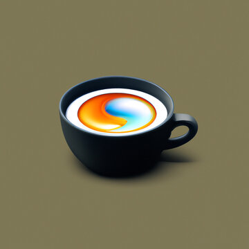 Digital Illustration of a Coffee cup in abstract space, with galaxies inside a cup. Coffee cup like portal to another world. Magical coffee cup digital illustration. Dream like digital illustration.