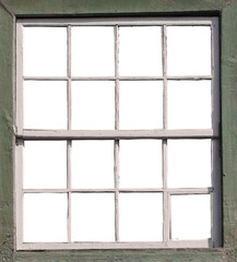 Old house window, empty frames isolated