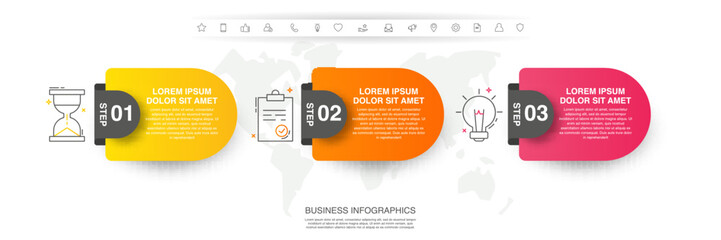 Vector infographic flat template label for 3 steps, diagram, graph, presentation. Business concept with three options. For content, flowchart, timeline, workflow, and marketing