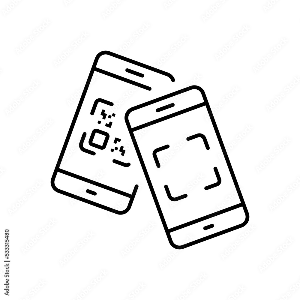 Poster scanner qr code verification line icon. scan mobile phone for payment linear pictogram. client wirel