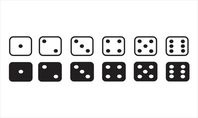 Dice Set vector icon. Game dice. Dice with six faces of cube isolated on transparent Game dice set isolated on white background. Set of dice in flat and linear design from one to six. Traditional game