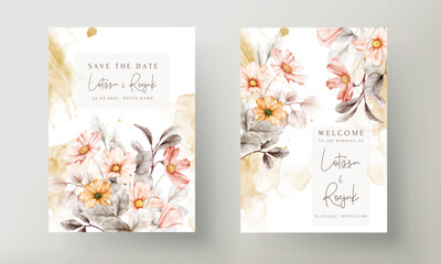 Beautiful floral wedding invitation card with coral color