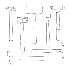 Hand drawn vector illustration of hammers set 