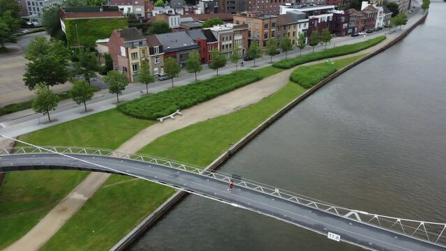 Crossing the bridge during a duathlon race in Kortrijk Belgium edition 2022