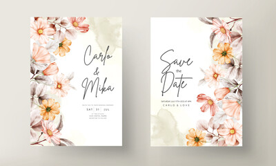 Fototapeta premium Beautiful floral wedding invitation card with coral color