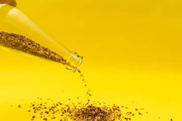 Useful buckwheat tea in a glass bottle