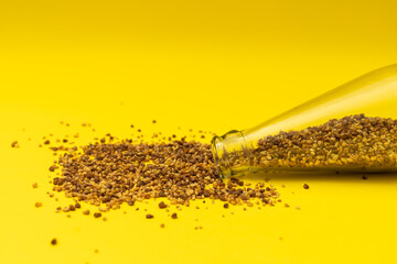 Useful buckwheat tea in a glass bottle