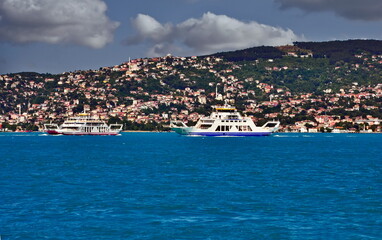Fototapeta premium view of the bosphorus ferryboats