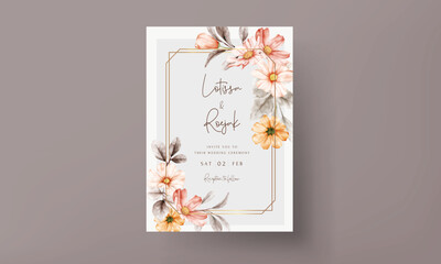 Frames of watercolor flowers on wedding invitation card
