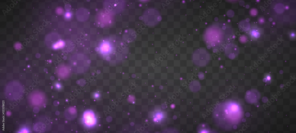 Poster colorful purple bokeh effect. abstract christmas texture glitter blur. pink sparks vector firework e