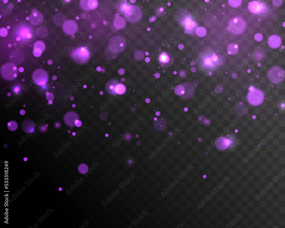 Poster colorful purple bokeh effect. abstract christmas texture glitter blur. pink sparks vector firework e
