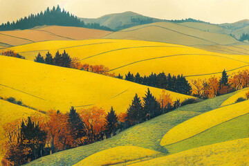 Fototapeta premium A landscape with fields in Autumn