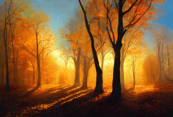 Sunlight in an autumn forest. 