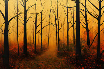 Obraz premium Sunlight in an autumn forest. 