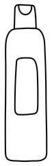 Cosmetics bottle with shampoo or balm. Hairdressing equipment line sketch.Hand drawn doodle icon