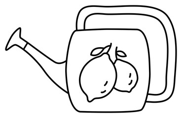 Watering can sketch. Doodle black line illustration