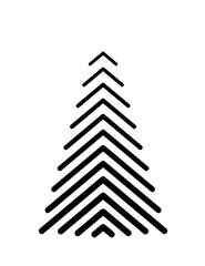 Black flat Christmas tree decoration, simple flat decorative illustration. PNG with transparent background