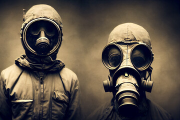 People in a Gasmask.	