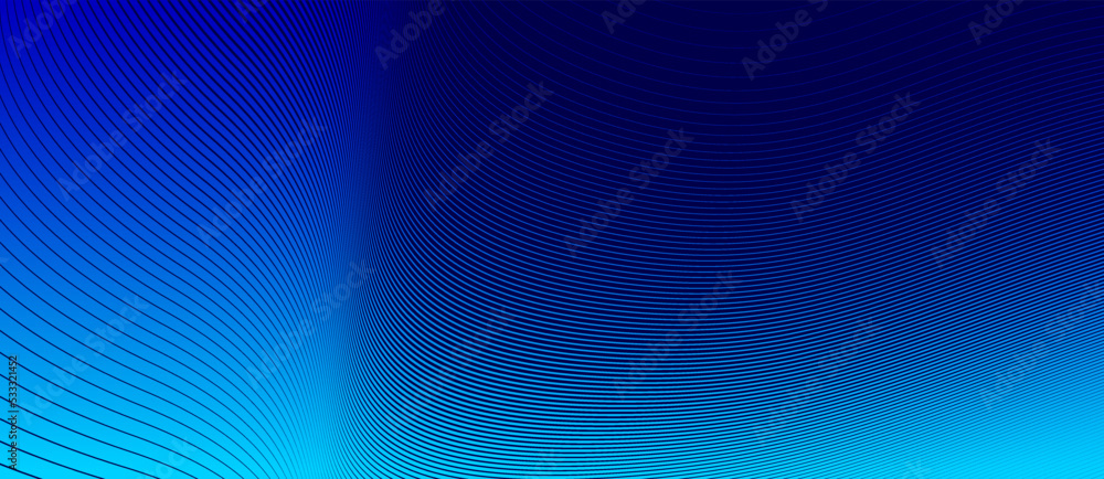 Poster blue lines in 3d perspective vector abstract background, dynamic linear minimal design, wave lied pa
