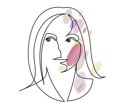 recommend clip art: Woman beauty face vector linear illustration, delicate line art of attractive girl portrait, abstract feminine drawing minimal style isolated.