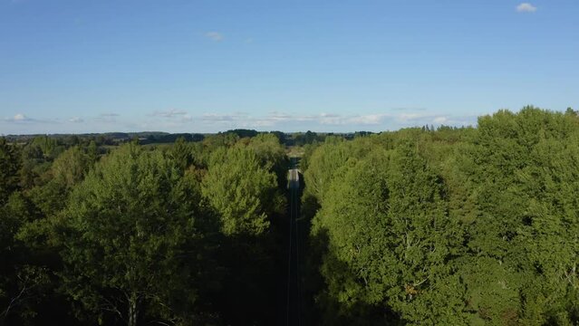 Aerial: the old Prussian viaduct in Rominta forest
