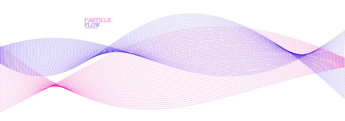 Tranquil vector abstract background with wave of flowing particles, easy and soft smooth curve lines dots in motion, airy and relaxing illustration.