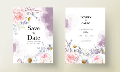 romantic hand drawn watercolor floral invitation card template