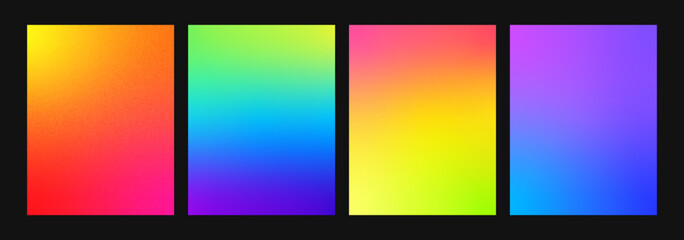 Set of bright grainy gradient backgrounds on black. For brochures, booklets, catalogs, branding, social media and others. For web and print. You can use a grainy texture for eachof the backgrounds.