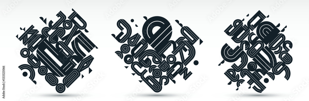 Poster dynamic messy abstract vector design compositions set, minimal lined modern art collection, stylish 