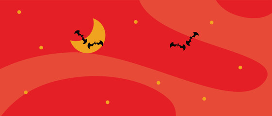 Orange banner background with moon and bat silhouettes for Halloween celebration. with copy space