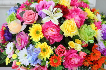 Close up of artificial flower bouquet.