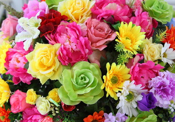Close up of artificial flower bouquet.