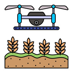 agricultural drone flying Concept, crop scouting vector color icon design, Farm and Gardening symbol, villagers life Sign, countryside and Livestock stock illustration