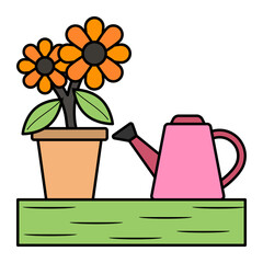 watering can with Potted Plant Concept, Flower gardening vector color icon design, Farm and Gardening symbol, villagers life Sign, countryside and Livestock stock illustration