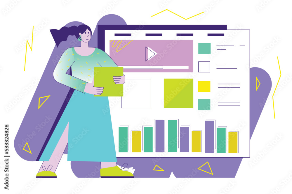 Poster violet concept ui ux programming with people scene in the flat cartoon style. employee checks all th