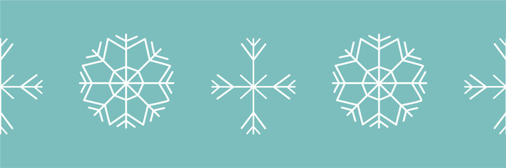 Linear pattern of snowflakes on a turquoise background. Vector illustration
