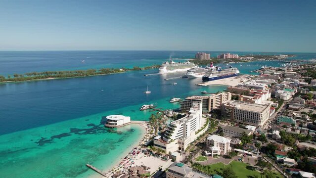 The drone aerial footage of Nassau city and Paradise Island, Bahamas.
