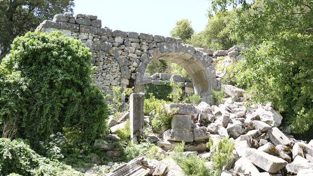 Heritage ruins sarnic in ancient city of Termessos in Taurus Mountains, region of ancient Pisidia. Archaeological sites of Turkey
