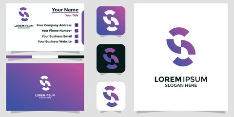 technology letter S design logo and branding card