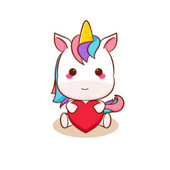 Obraz na płótnie Canvas Cute magical pegasus unicorn cartoon with love heart vector. Pony cartoon kawaii animal. Isolated on a white background. 