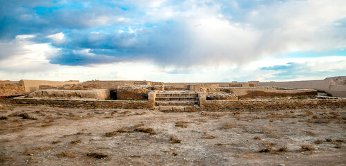 Ruins of the ancient city of Sauran. Historical place of Kazakhstan. Excavations of ancient cities, medieval buildings.