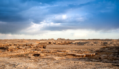 Ruins of the ancient city of Sauran. Historical place of Kazakhstan. Excavations of ancient cities,...