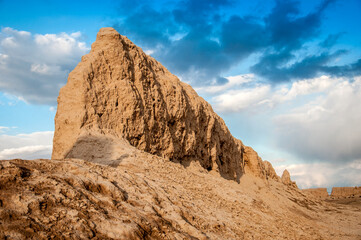 Ruins of the ancient city of Sauran. Historical place of Kazakhstan. Excavations of ancient cities,...